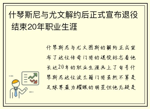 什琴斯尼与尤文解约后正式宣布退役 结束20年职业生涯